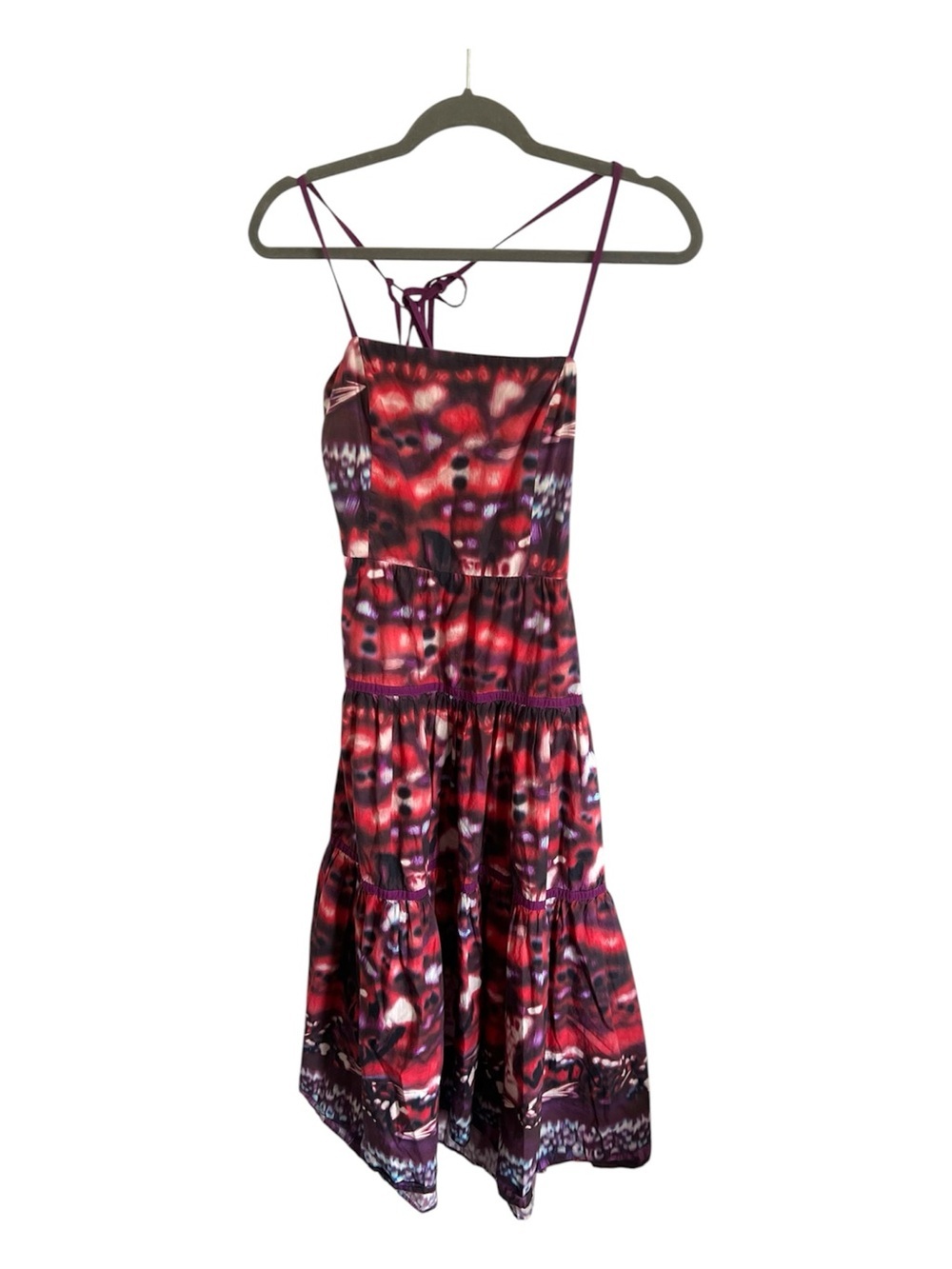 CHUFY Red & Purple Tiered Spaghetti Strap Maxi Dress, size Small